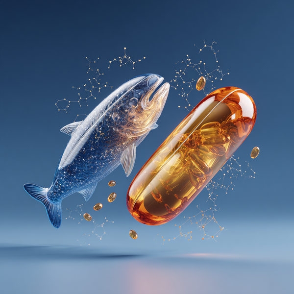 BioHarmony Golden OMEGA-3 Fish Oil and WHC fish oil comparison concept with premium softgels and omega-3 visual elements