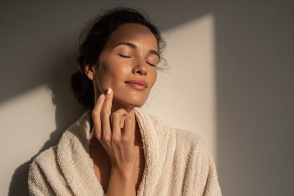 A modern woman maintaining a calm and sustainable self-care routine at home, representing consistency, feminine wellness, and daily balance