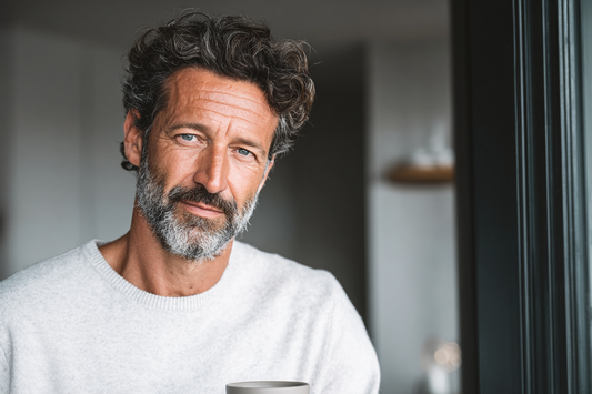 A mature man in a calm lifestyle setting reflecting proactive men’s wellness, daily comfort awareness, and long-term self-care