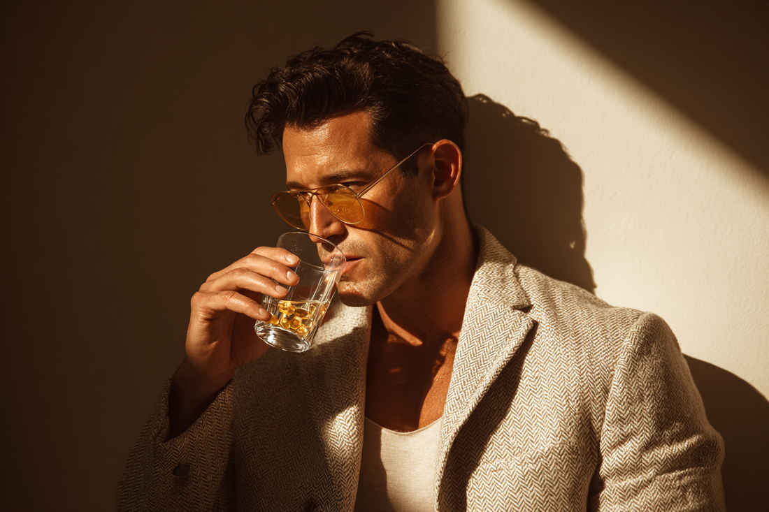 A premium men’s wellness editorial scene representing L-citrulline, nitric oxide support, circulation-related vitality, and advanced formulation quality