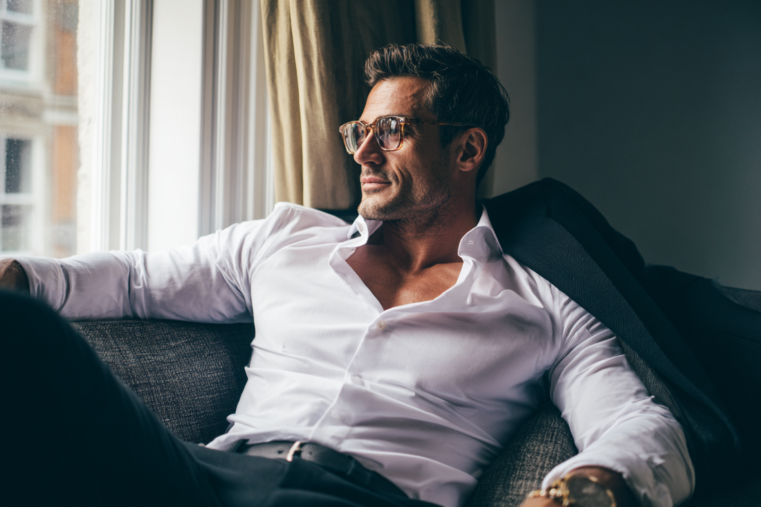 A modern man in a clean and refined lifestyle setting expressing vitality, confidence, and awareness of long-term wellness management