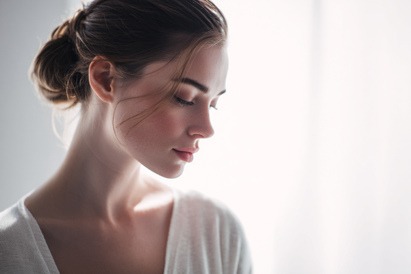 A refined woman in a calm lifestyle setting representing beauty-from-within care, daily ease, and feminine long-term wellness