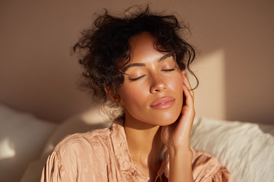 A refined modern woman in a calm lifestyle setting representing intimate wellness, antioxidant balance, and beauty-from-within self-care