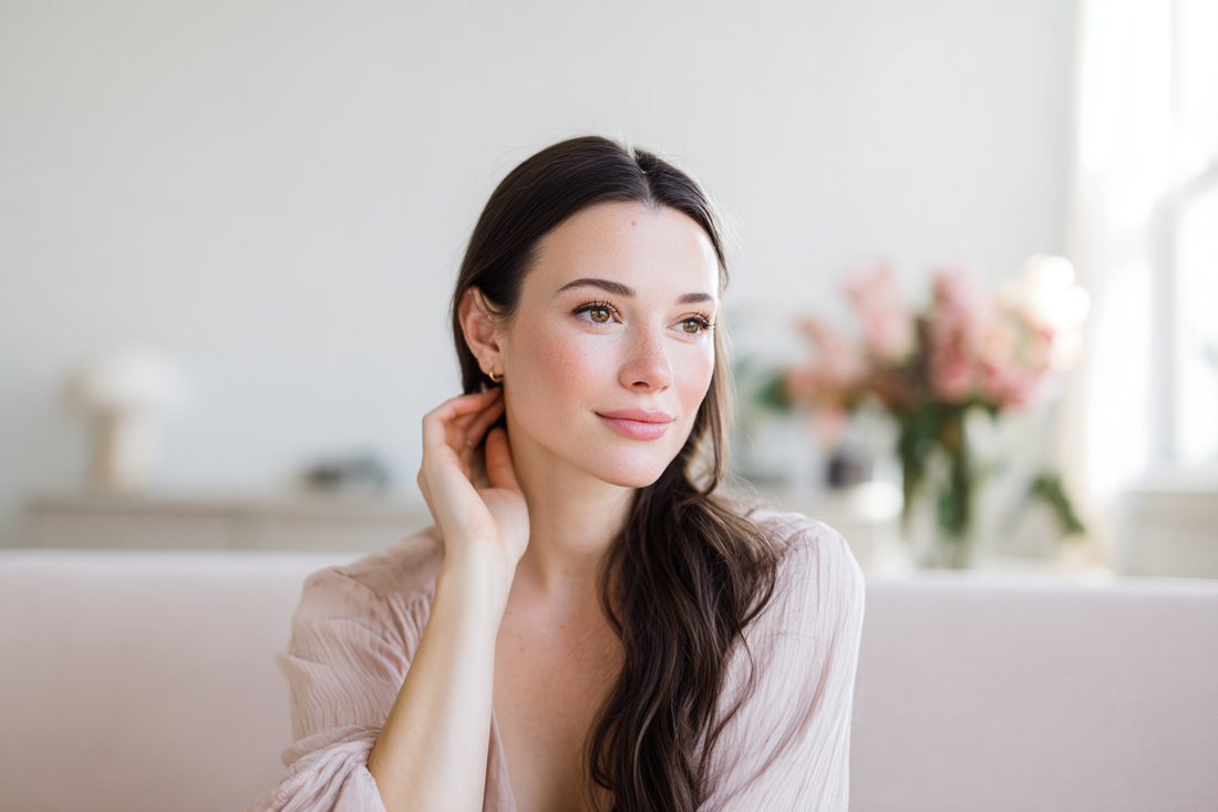 A thoughtful modern woman in a calm home environment representing internal balance awareness and feminine self-care