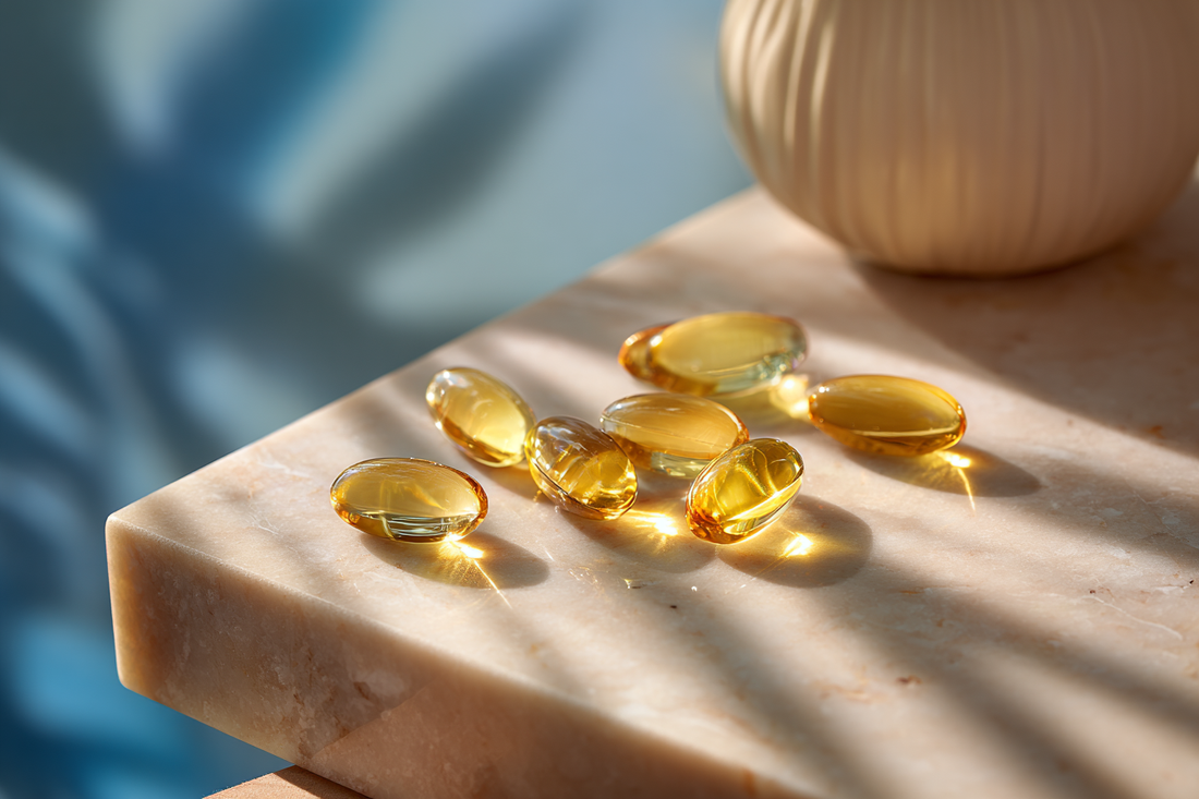 A refined wellness lifestyle scene representing premium fish oil, family nutrition, purity, and long-term trust in a bright home environment