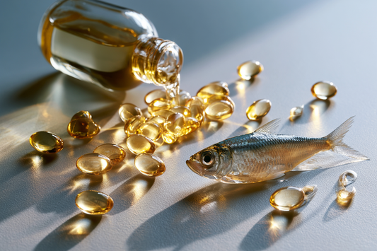 A premium fish oil concept in a clean elegant setting representing source clarity, freshness control, testing transparency, and long-term quality trust