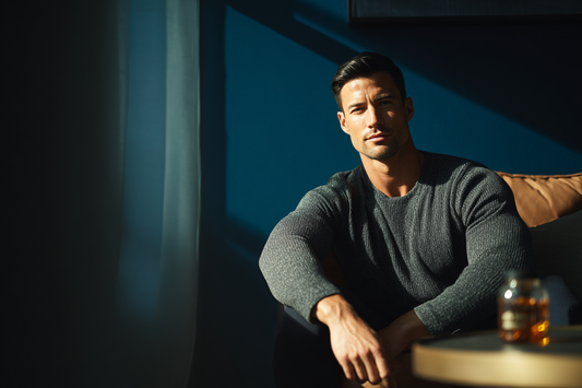 A confident modern man in a refined lifestyle setting representing male vitality, stamina, daily energy, and long-term wellness support