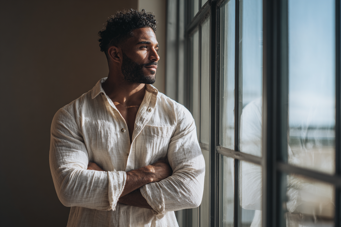 A confident modern man in a premium lifestyle setting representing vitality, strength, routine wellness, and long-term confidence