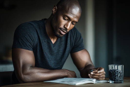A premium men’s nutrition scene representing essential minerals, foundational health support, and rational supplement selection