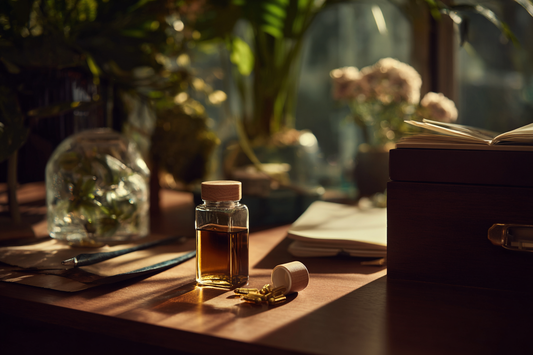 A premium botanical men’s wellness scene representing concentrated yam extract, refined ingredient purity, and structured daily vitality support