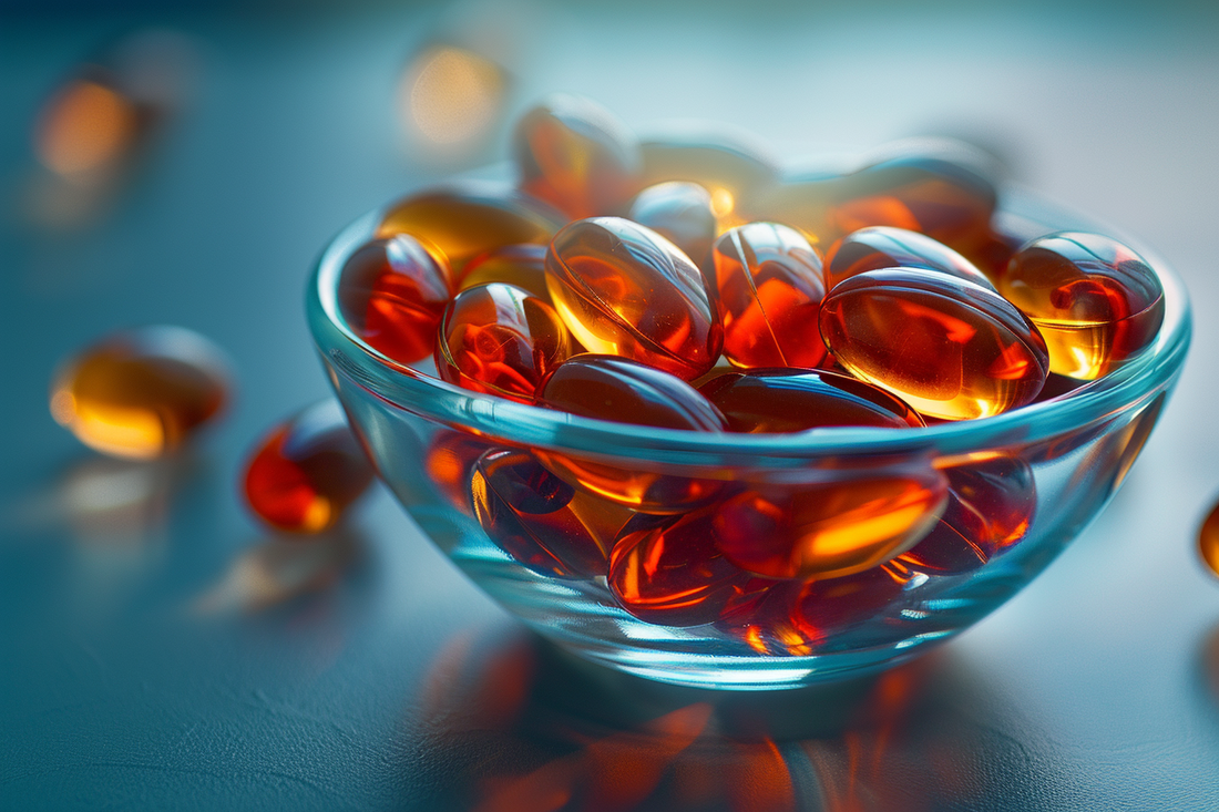 Premium fish oil softgels in a clean protected setting representing freshness and oxidation control