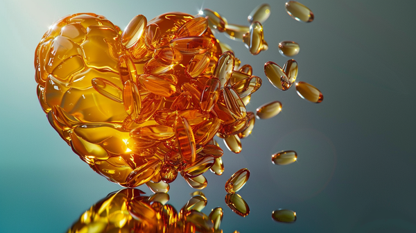Premium fish oil capsules with visual contrast representing EPA and DHA roles in heart, brain, and vision support